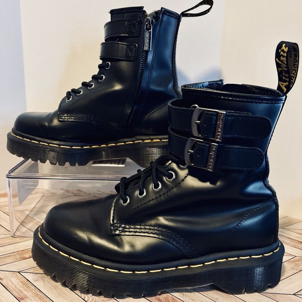 Dr Martens 1460 ALT Black Leather Boots M 5 W 6 Zip-up Double Buckle Combat Punk